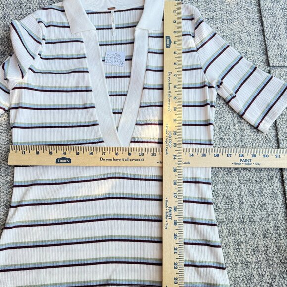 Free People Striped Ribbed V-Neck Polo Shirt With Short Sleeves.Size Small - Picture 11 of 14